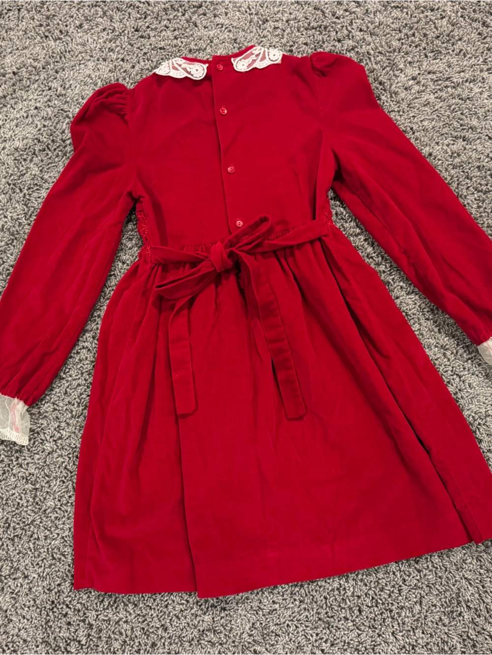 Vintage Polly Flinders Girls Red Velvet Dress with Lace Collar and embroidey - Picture 6 of 8